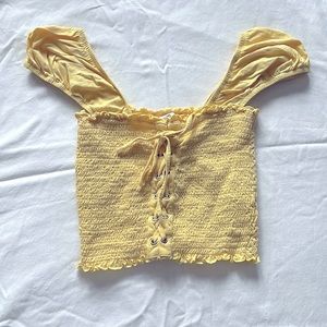 Yellow ruched crop top from American Eagle
